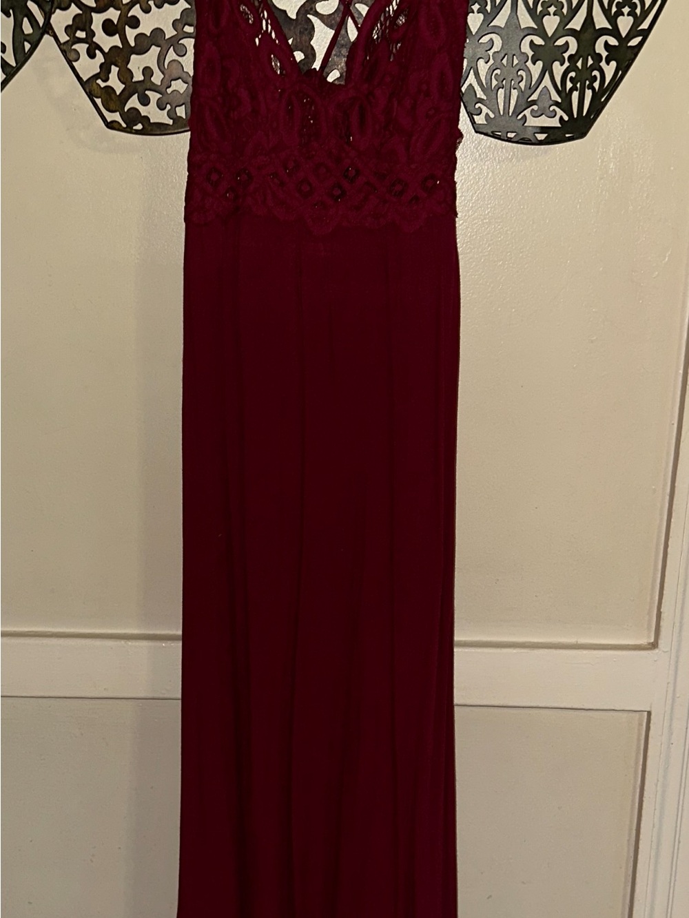 Burgundy Lace Bodice Maxi Dress